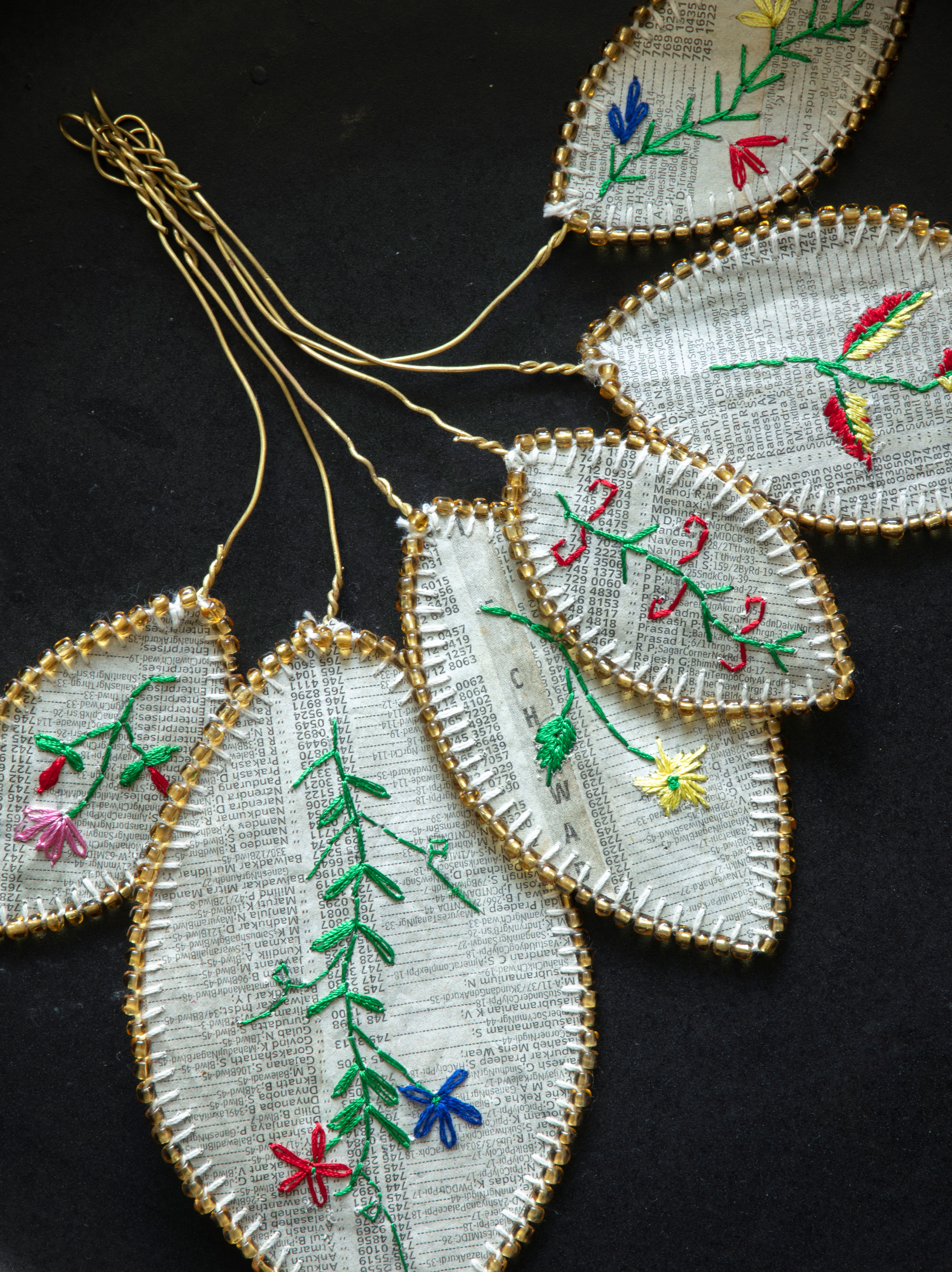 Embroidered Newspaper Leaves