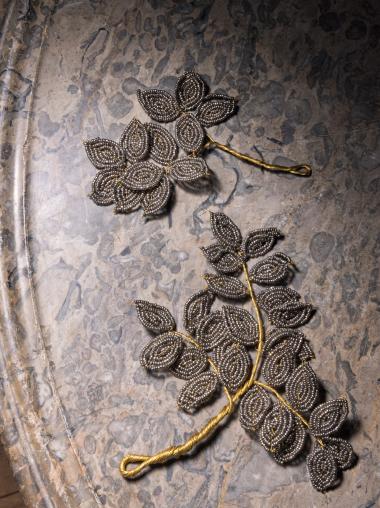 Gunmetal Beaded Leaves