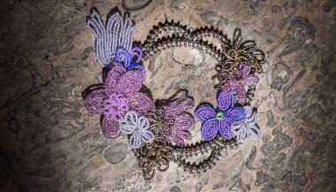 Purple Beaded Floral Ring